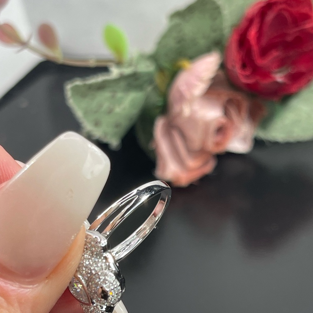 Solid 925 Silver Teddy Bear Ring Austrian Crystals - image 3